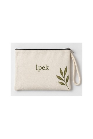 Kişiye Özel Yeşil Yaprak Köşe Baskılı Fermuarlı Makyaj Çantası Bozuk Para Cüzdanı Clutch