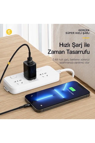 Essager Usb-a To Lightning 2.4a Hızlı Şarj Ve Data Kablosu 480 Mbps Veri Aktarımı Dayanıklı Örgülü Kablo 1 Metre