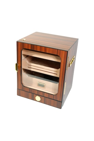 Premiumquality Las Condes Aksesuar Çekmeceli İçi Ledli Kahverengi Sedir Humidor Puro Kutusu - Tr9826