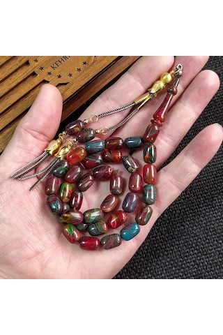 7x11 mm Renk Cümbüşü Ateşi Kehribar İsme Özel Tesbih