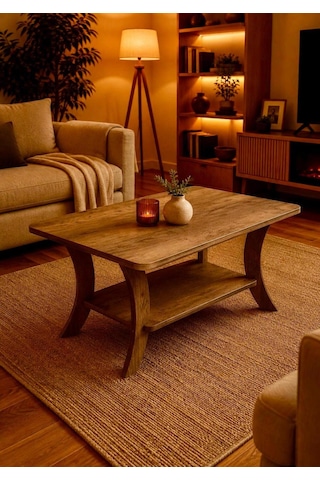 Orta Sehpa Ceviz Dikdörtgen 90 Cm Genişlik - 55 Cm En - Mdf Ayak 46 Cm Yükseklik Modern Orta Sehpa Ceviz
