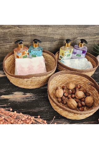 Nergis Hasır 3 Lü Sepet Saklama Kutusu Sepet Takımı Kahve