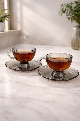 Porgold Lüx Çay Bardak Seti 160 Ml Beyaz Gri