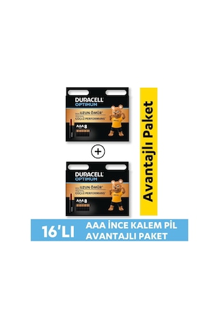 Duracell Optimum LR03/MN2400 1.5 V Alkalin AAA İnce Kalem Pil 16’lı