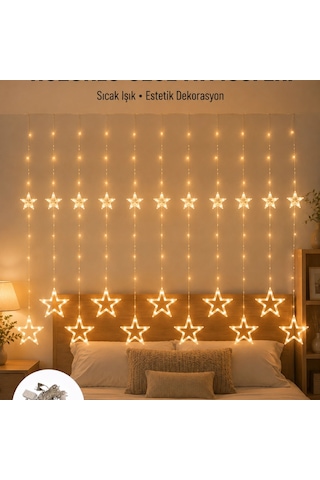 Yıldız Desenli Perde Tipi Peri Led 3x3 Metre Aydınlatma Yeni Nesil