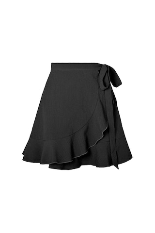 Yaz Kravat Yüksek Bel Düz Renk Fırfırlı Kısa Yarım Vücut Etek Siyah