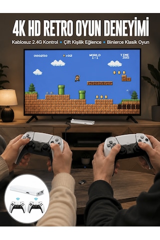 3d Çift Oyun Kollu 4k Hd Ekran Nostaljik 20.000 Oyunlu Beyaz Game Box Yeni Nesil - Lisinya