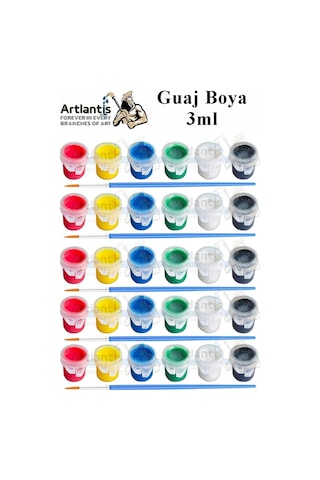 Guaj Boya 3 Ml 6 Renk Ve Resim Fırçası 5 Paket Mini Küçük Guaj Boya Etkinlik Boyama Boyası Su Bazlı Resim Okul Öncesi Çok Renkli