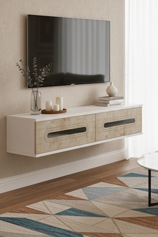 Tda1220bts - Rany120 Duvara Montaj Tv Stand, Tv Rafı, Tv Sehpası Beyaz - Traverten - Sılver 120cm