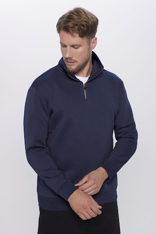 Tudors Unisex Relax Fit Rahat Kesim Pamuklu Yarım Fermuarlı Lacivert Dik Yaka Sweatshirt-31450-lacivert Lacivert