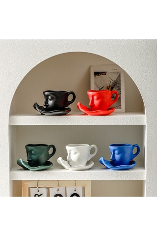 Xiyyadms Kollektif Yüz Desenli Seramik Kupa - Özel Günler İçin Kahve/çay Fincanı, 100ml Beyaz, Kaliteli Materyal, Retro Tarz Hediye