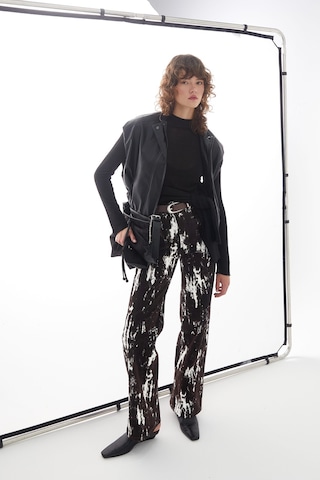 Wide Leg Desenli Denim Pantolon Kahverengi Kahverengi