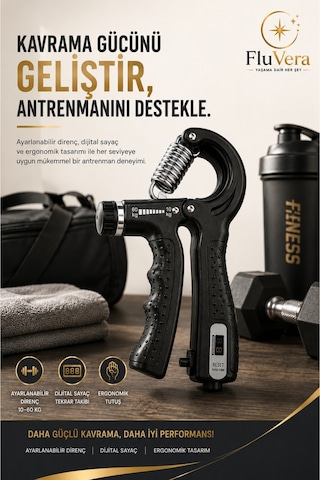 Ayarlanabilir El Yayı 10-60 Kg Dijital Sayaçlı El Egzersiz Ve Kavrama Güçlendirme Aleti Siyah