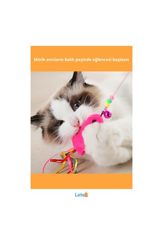90 Cm Balıklı Kedi Oyun Oltası Eğlenceli Kedi Oyuncakları