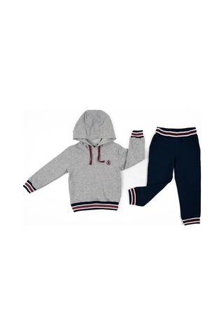 Adisia Unisex Çocuk Gri Lacivert Kapüşonlu Mevsimlik Pamuklu Eşofman Takımı Gri
