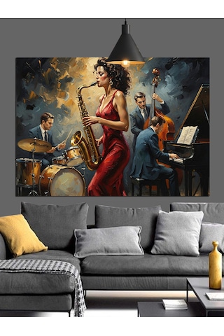Caz Grubu Canlı Müzik Performansı Dekoratif Kanvas - Mdf Ahşap Tablo