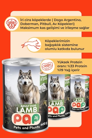 Pets And Plants Yüksek Proteinli Kuzu Etli Yetişkin Köpek Konservesi 12 x 400 G