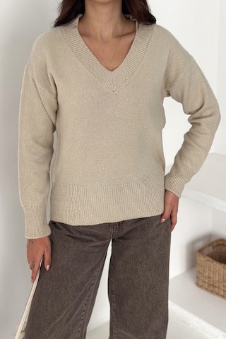 Noa & Noa Kadın V Yaka Triko Kazak Cozy Neutral Bej