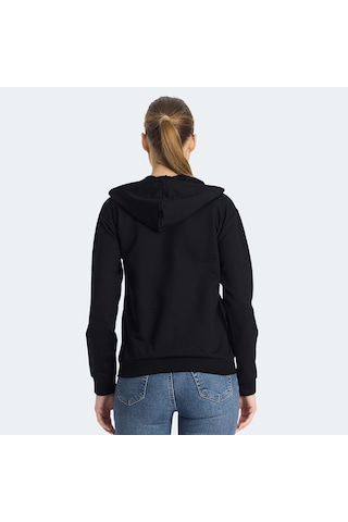 Slazenger KINET Kadın Fermuarlı Kapüşonlu Cepli Siyah Sweatshirt