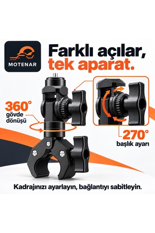 Motenar Aksiyon Kamera Tutucu 360 Ayarlanabilir Djı-insta360-gopro Aksiyon Kamera Uyumlu Siyah