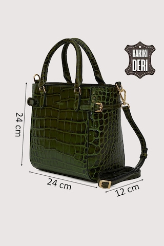 Hakiki Deri Kadın El Çantası Yeşil Kroko Smr7922 Yeşil Kroko