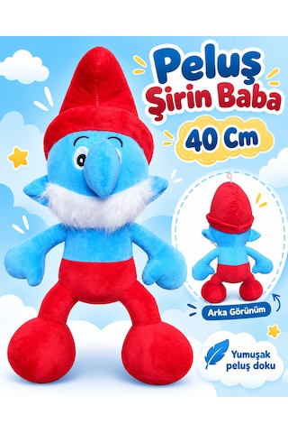 Oyuncak Peluş Şirinler Şirin Baba-şirine-gözlüklü Şirin-gülen Şirin Sevimli Oyun Arkadaşı Hediyelik 40 Cm Kırmızı - Mavi