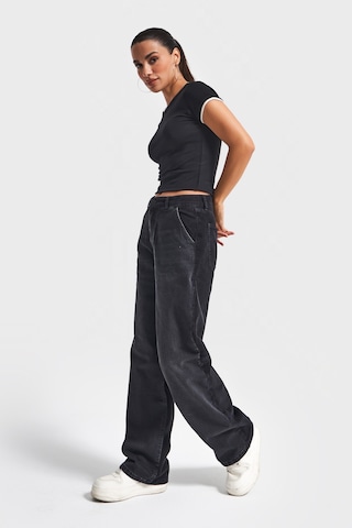 it's basic Kadın Taşlanmış Siyah Renk 2w5-1 Loose Fit Kadife Denim Parçalı Tasarım Denim Jean