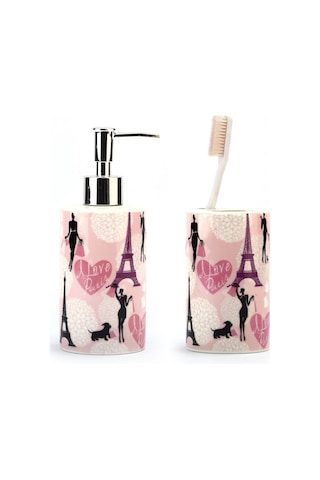 Sıa Sıvı Sabunluk Ve Diş Fırçalık 2 Li Banyo Seti Paris . Pembe