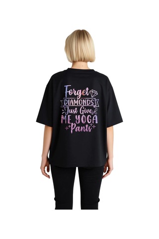 Paybuy Yoga Severler İçin Şık Cümle Baskılı Kadın Oversize Tişört Siyah