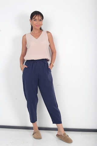 By Saygı Kadın Beli Lastikli Cepli İtalyan Cotton Lyocell Şalvar Pantolon Lacivert