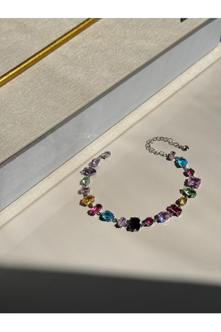 Renkli Taşlı Renk Kadın Bileklik Işıltılı Zarif Model Çok Renkli