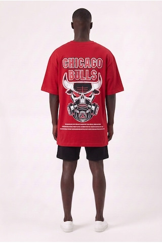 Blow Up Chicago Bulls Logo Kırmızı Oversize Erkek T-shirt 11246 SİYAH