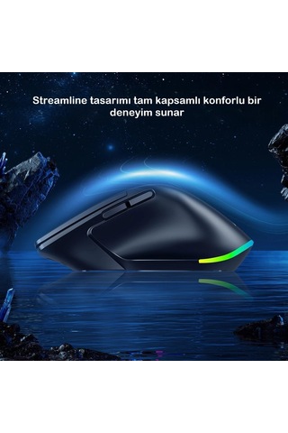 Kablosuz Mouse Bluetooth 5.0/4.0 + 2.4g Ergonomik Şarjlı Sessiz Rgb Mouse Modern Tasarım Işıklı Genel