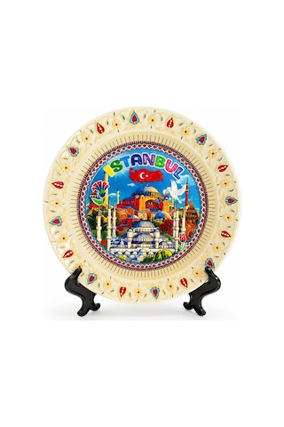 4 Adet Porselen Dekoratif Tabak İstanbul Temalı 15 Cm Ölçü, Ev Dekoru Ve Vitrin Sunumu, Porcelain Decorative Plate Altın