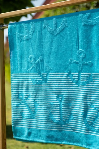 Menderes Home Cotton Collection Bukle Plaj Havlusu Çapa Turkuaz