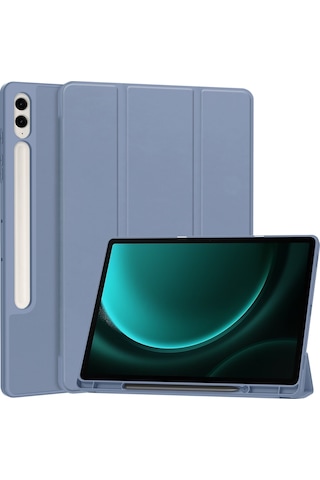 Samsung Uyumlu Galaxy Tab S9 Fe Kılıf Üç Katlı Stand Kalem Yuvası Tablet Deri Kapak