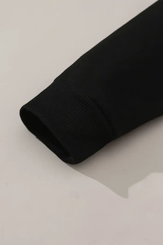 Unisex Siyah Kapüşonlu Fermuarlı Sweatshirt Minik Pandalar Cep Detay Baskılı, Şardonlu Kalın Kumaş Siyah