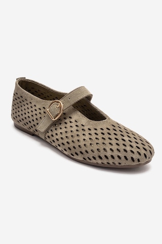 Luvishoes Arian Yeşil Süet Hakiki Deri Delikli Kadın Babet Ayakkabı Yeşil