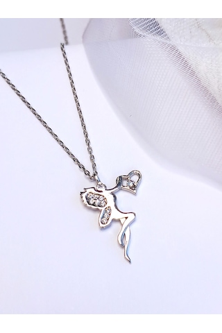 Keskin Gümüş Gümüş Zirkon Taşlı Kalpli Su Perisi Trend Kadın Kolye