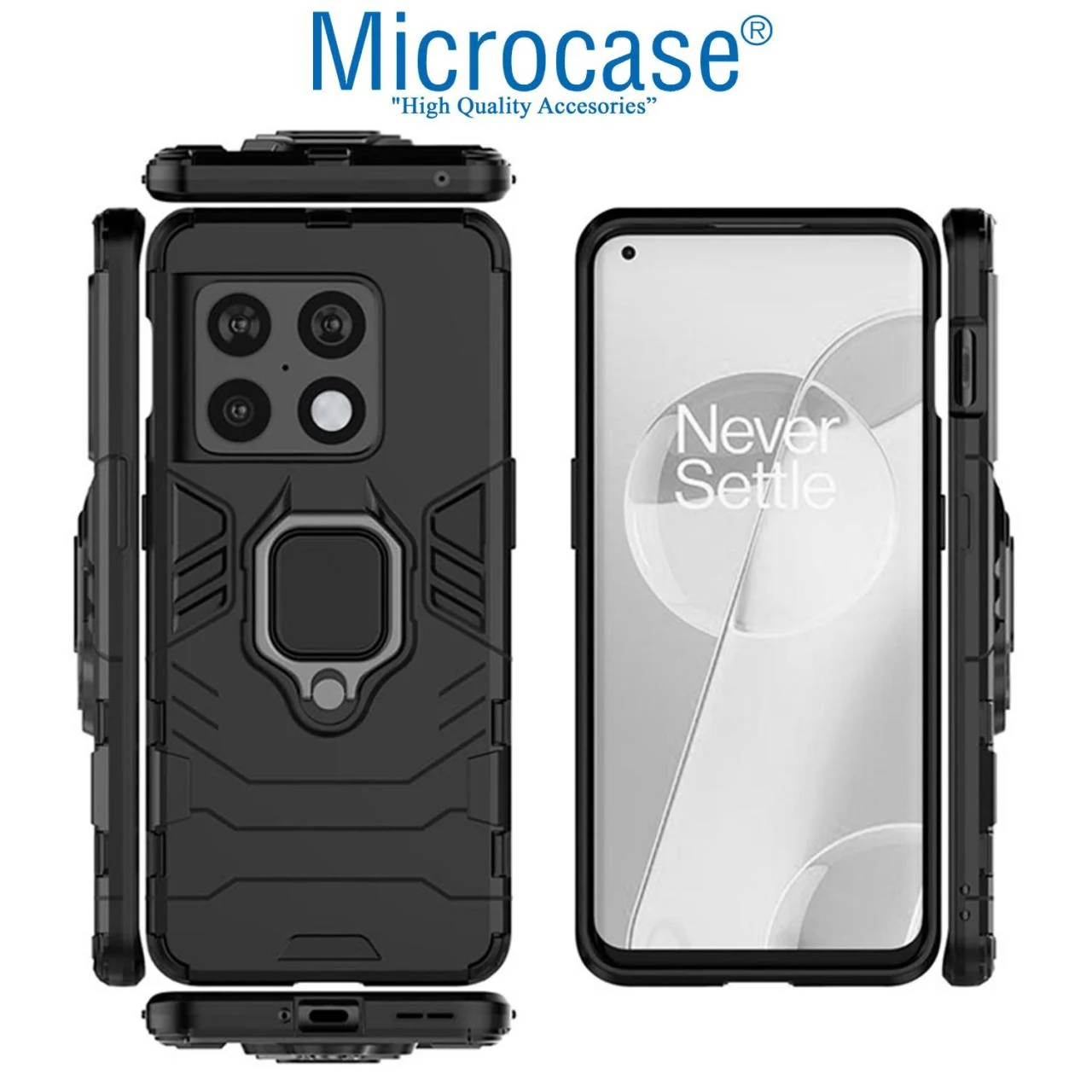 Microcase Oneplus 10 Pro Batman Yüzüklü Armor Kılıf - Siyah