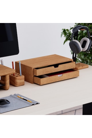 Desna İki Katlı İki Çekmeceli Dolap - Kiraz 34 Cm Uzunluk X 19 Cm Derinlik X 10.8 Cm Woodsaka Doğal Ahşap