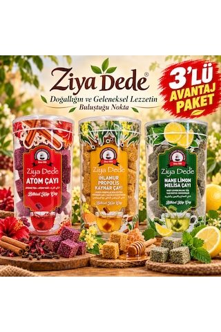 Ziya Dede 3'lü Avantaj Paketi Nane Limon Melisa Çayı, Ihlamur Propolis Kaynar Çayı Geleneksel Atom Çayı Ekonomik Set
