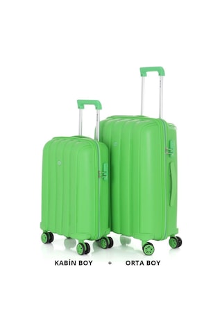 Mçs Bavul Orta Ve Kabin 2li Set Kırılmaz Silikon Valiz V305 Fıstıkyeşil Fıstık Yeşili