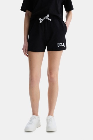 Ucla Rosa Siyah Nakışlı Oversize Kadın Örme Şort Siyah