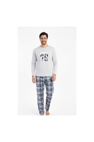 Free Beka Uzun Kollu Ekose Desenli Altı Kareli Erkek Pijama Takımı Pamuklu Ve Rahat Kumaş Gri