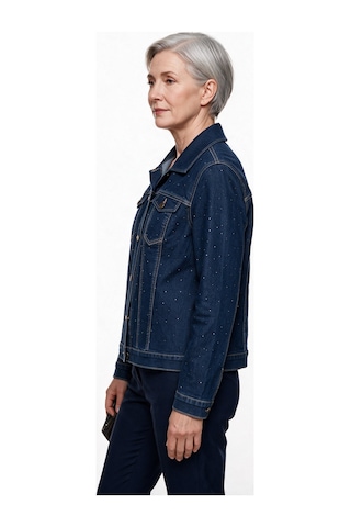 Seleste Kadın Gömlek Yaka Düğmeli Cepli Taş İşlemeli Denim Ceket 26yc26-1 Lacivert