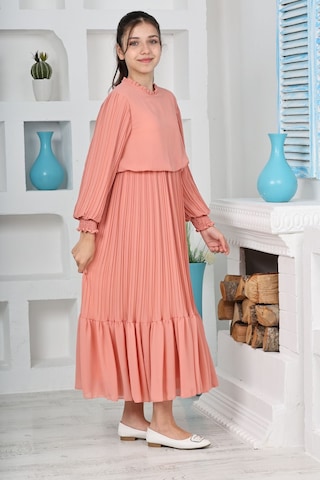 Kız Çocuk Uzun Boydan Pliseli Pamuklu Şifon Uzun Elbise SOMON