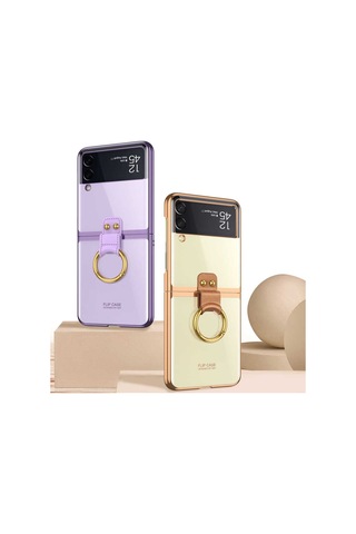 Samsung Galaxy Uyumlu Z Flip 3 Kilif Zore Yüzüklü Kipta Kapak-Renksiz 529910621