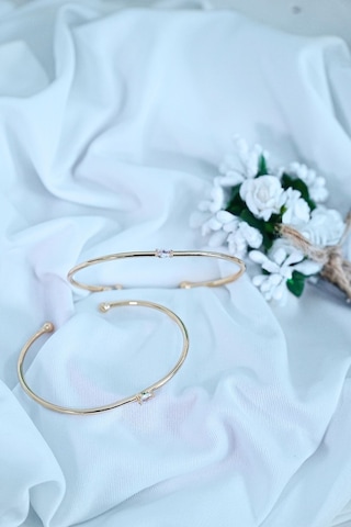 Gold Renk Kelepçe Model Zirkon Taşlı Çelik Bileklik Kaliteli Altın