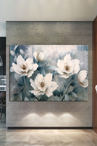 Beyaz Çiçekli Dekoratif Sanatsal Kanvas Tablo 100 x 70